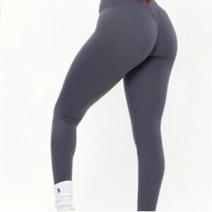 Buffbunny Ribbed Cross Waist Leggings Gray/Purple M